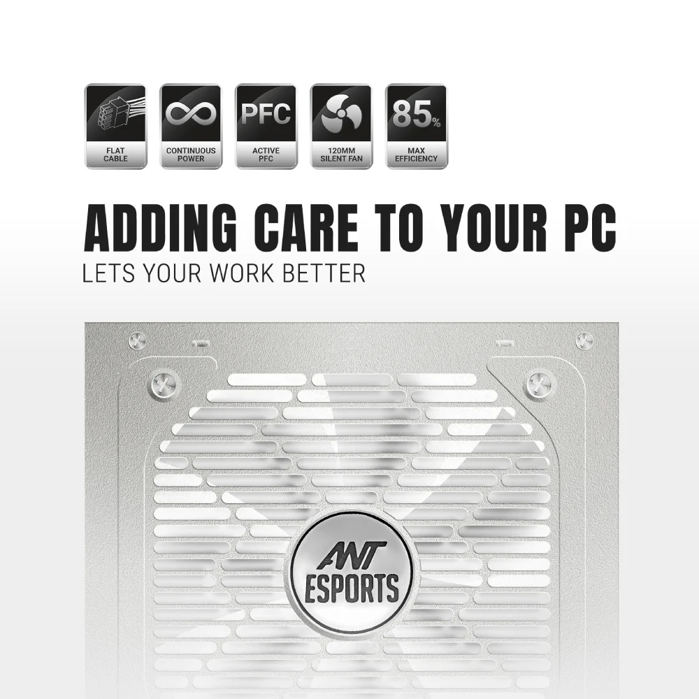 Ant Esports RX650 650w 80 Plus Bronze Gaming Desktop Power Supply White view 4